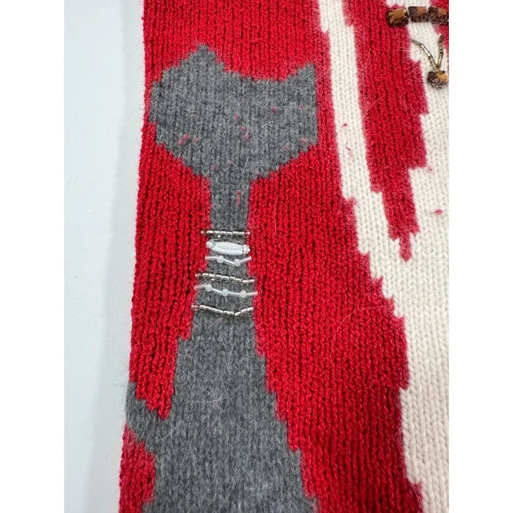 Coldwater‎ Creek Red Bejeweled Cats Kitchy Zip Sweater Jacket Size L - Picture 16 of 16